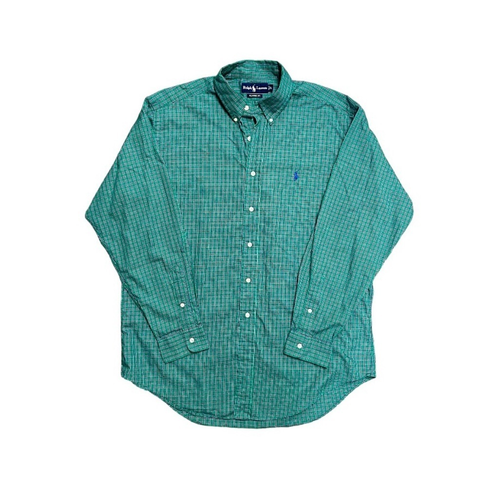 Vintage Ralph Lauren Plaid Button Down Shirt Men’s Large Teal Pink